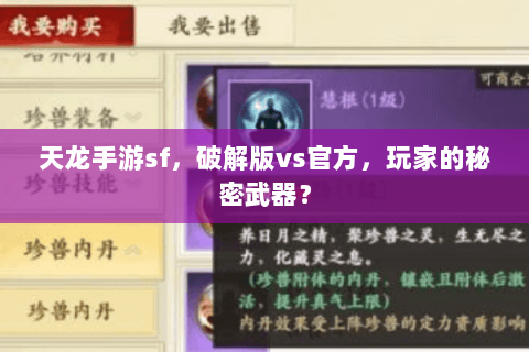 天龙手游sf，破解版vs官方，玩家的秘密武器？